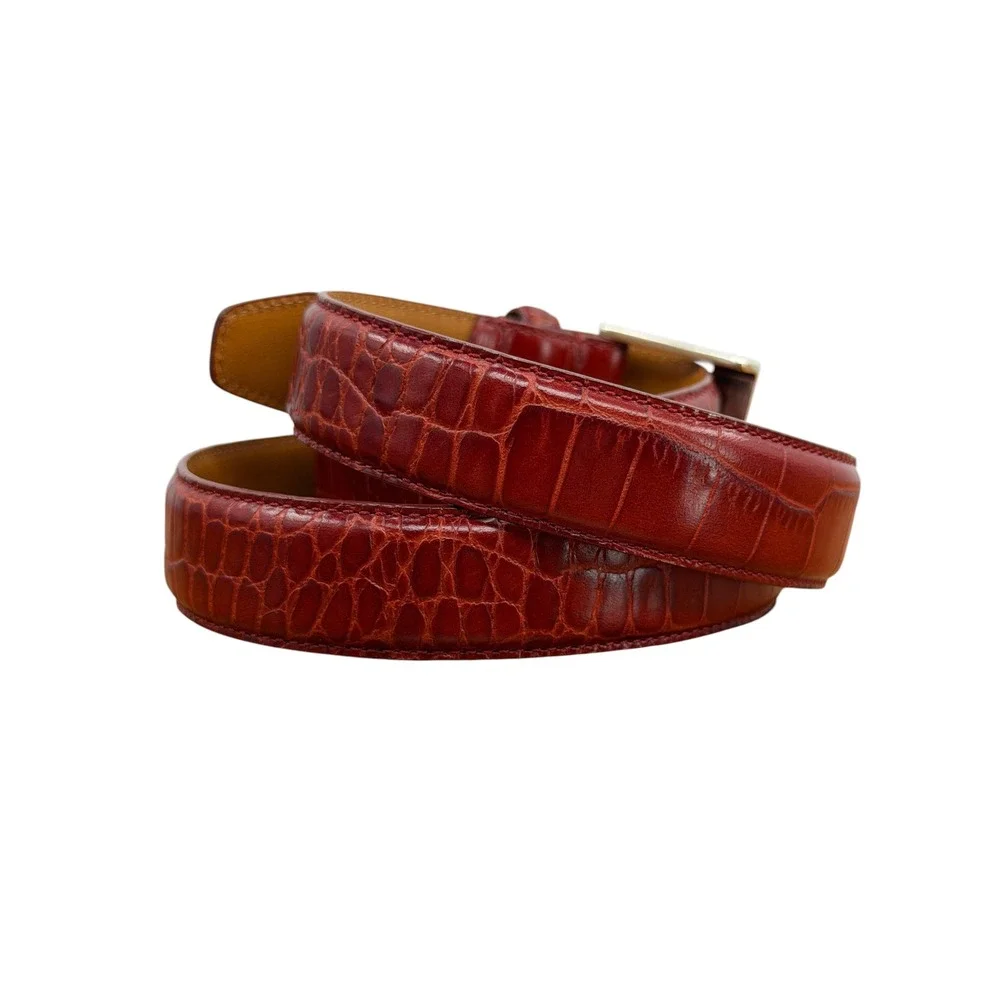 Lauren Ralph Lauren Red Skinny Belt Women SZ XL Embossed Leather Reptile Bold